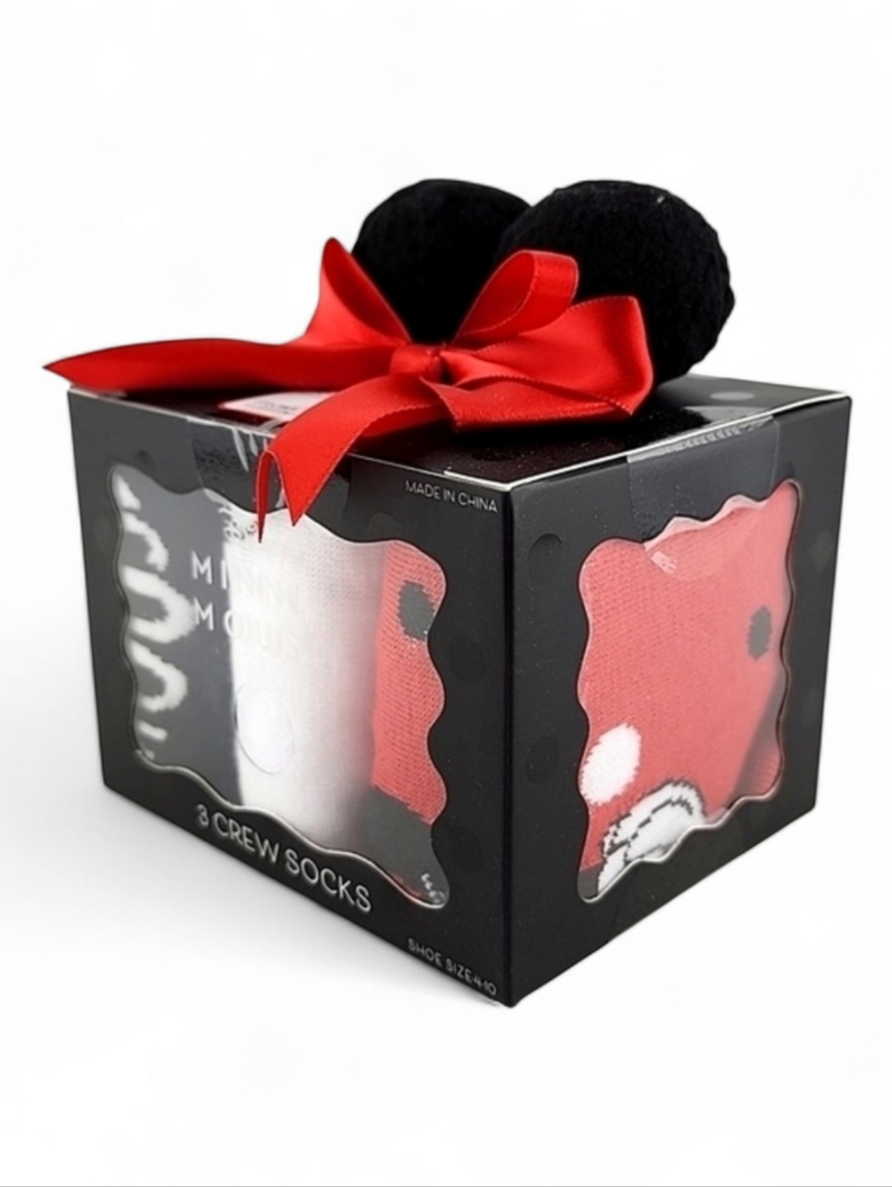 Disney Minnie Mouse Women's  Pack Crew Socks Gift Pack Red Black Shoe Size 4-10